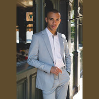 Mario - Terno masculino de verão de duas peças, azul claro, para escritório e casamento, estilo clássico italiano.