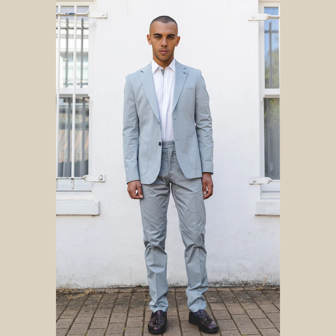 Mario - Terno masculino de verão de duas peças, azul claro, para escritório e casamento, estilo clássico italiano.