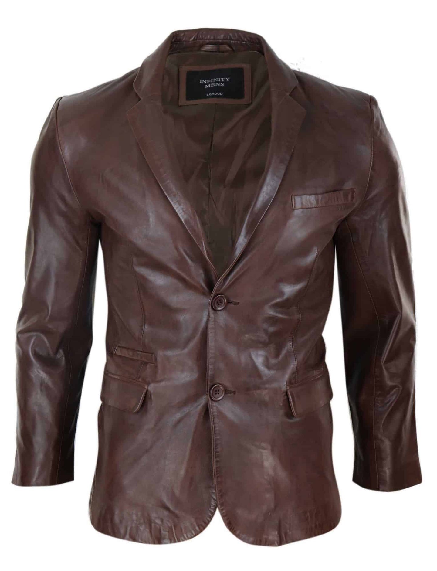 Blazer masculino de couro marrom com corte slim