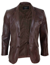Blazer masculino de couro marrom com corte slim