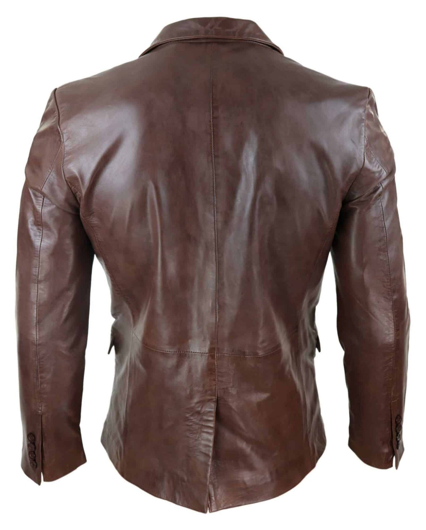 Blazer masculino de couro marrom com corte slim