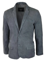 Blazer masculino em camurça genuína, estilo clássico vintage, elegante e casual, cinza.