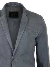 Blazer masculino em camurça genuína, estilo clássico vintage, elegante e casual, cinza.