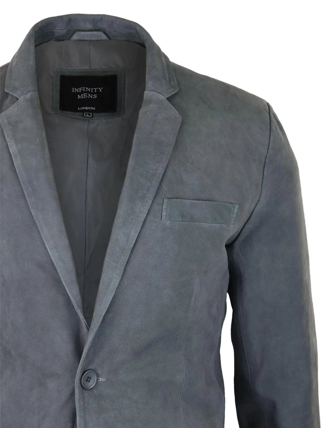 Blazer masculino em camurça genuína, estilo clássico vintage, elegante e casual, cinza.