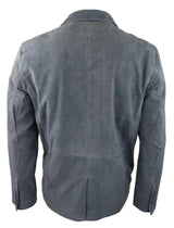 Blazer masculino em camurça genuína, estilo clássico vintage, elegante e casual, cinza.