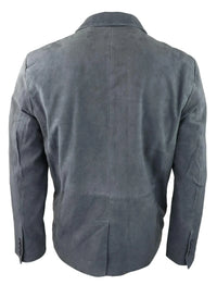 Blazer masculino em camurça genuína, estilo clássico vintage, elegante e casual, cinza.