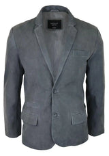 Blazer masculino em camurça genuína, estilo clássico vintage, elegante e casual, cinza.