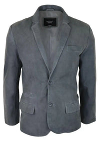 Blazer masculino em camurça genuína, estilo clássico vintage, elegante e casual, cinza.