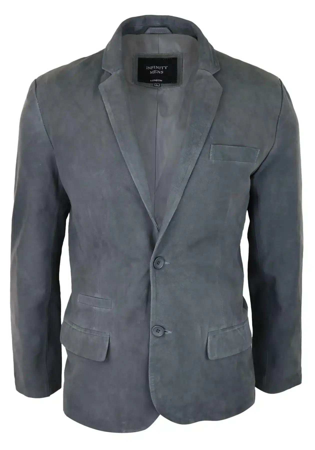 Blazer masculino em camurça genuína, estilo clássico vintage, elegante e casual, cinza.