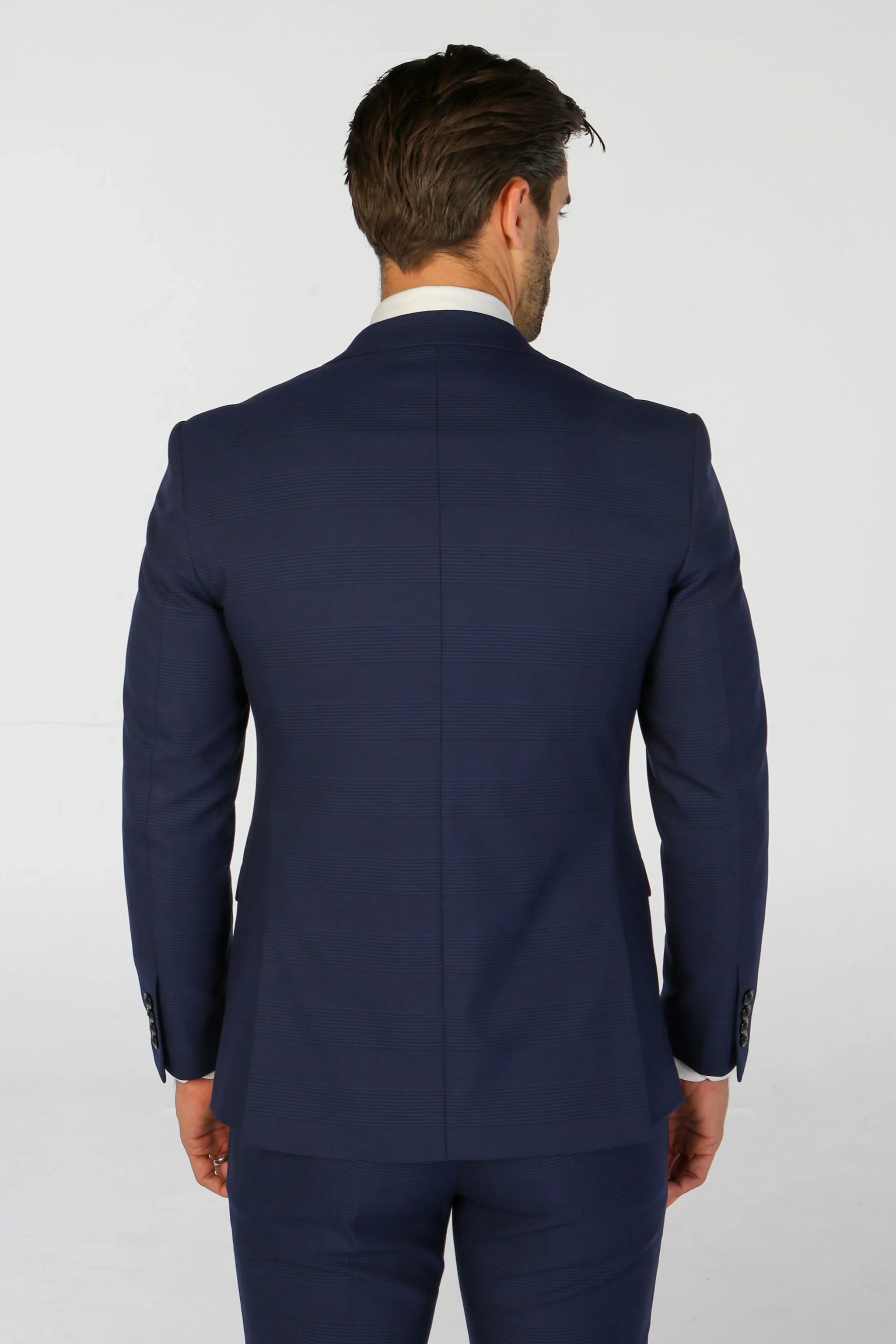 Mark - Blazer masculino azul-marinho xadrez de corte ajustado