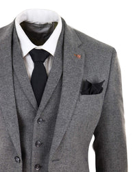 Terno masculino de 3 peças em tweed espinha de peixe cinza escuro