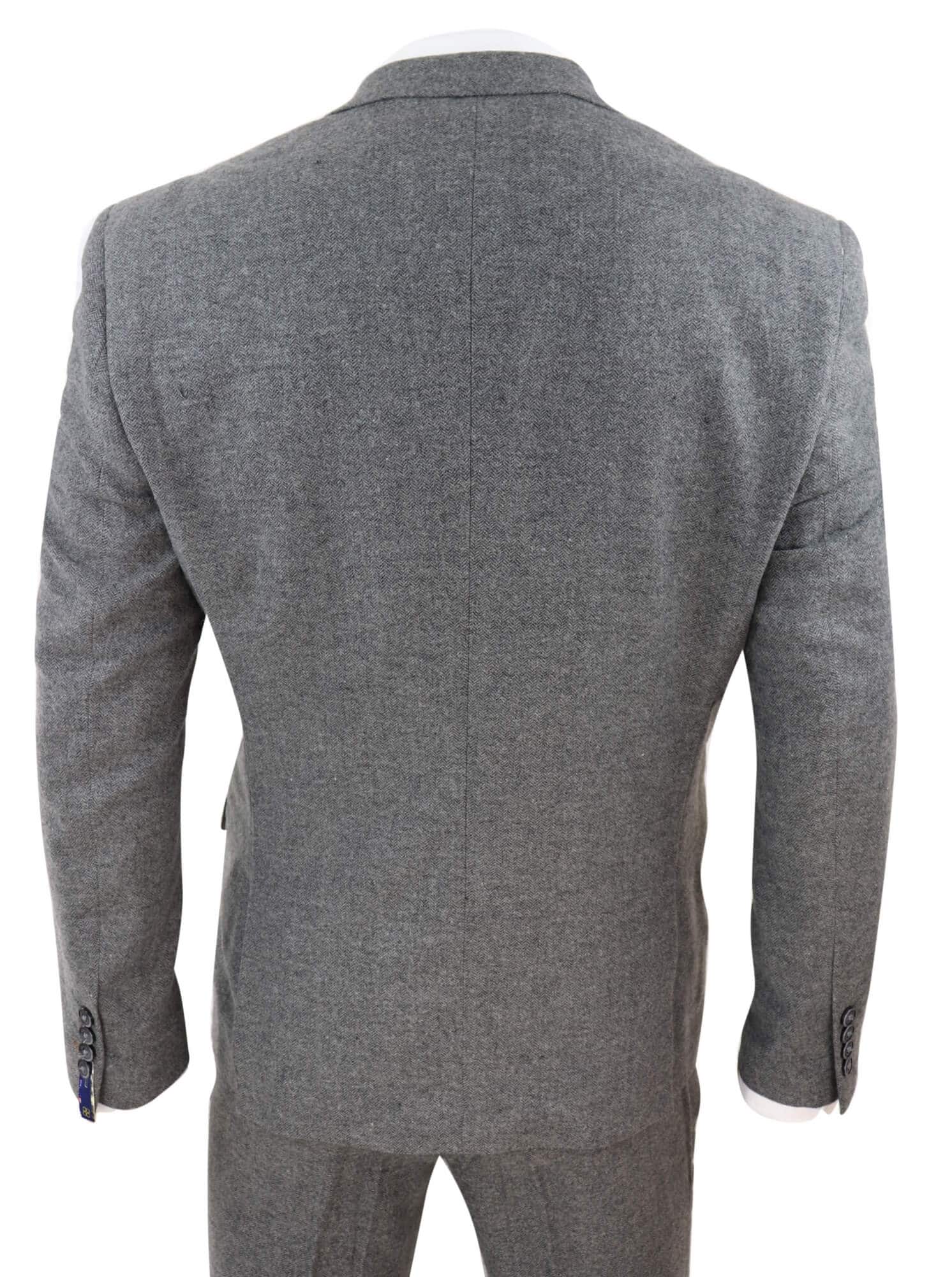 Terno masculino de 3 peças em tweed espinha de peixe cinza escuro