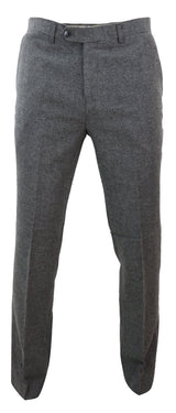 Calças masculinas em tweed espinha de peixe cinza escuro