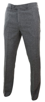 Calças masculinas em tweed espinha de peixe cinza escuro