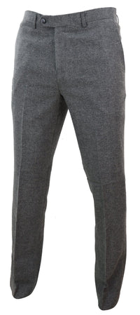 Calças masculinas em tweed espinha de peixe cinza escuro
