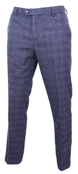 Matteo - Calças masculinas xadrez azul
