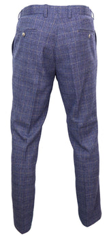 Matteo - Calças masculinas xadrez azul