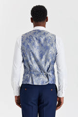 Terno Mayfair azul-marinho texturizado com colete Harris em tweed contrastante azul-marinho.
