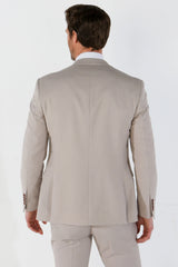 Mayfair - Blazer masculino bege com estampa olho de perdiz e corte sob medida
