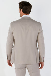 Mayfair - Blazer masculino bege com estampa olho de perdiz e corte sob medida