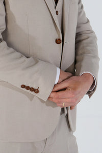 Mayfair - Blazer masculino bege com estampa olho de perdiz e corte sob medida