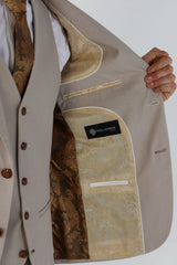 Mayfair - Blazer masculino bege com estampa olho de perdiz e corte sob medida