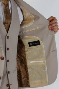 Mayfair - Blazer masculino bege com estampa olho de perdiz e corte sob medida