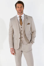 Mayfair - Blazer masculino bege com estampa olho de perdiz e corte sob medida