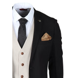 Mayfair - Terno masculino preto de 3 peças com colete creme