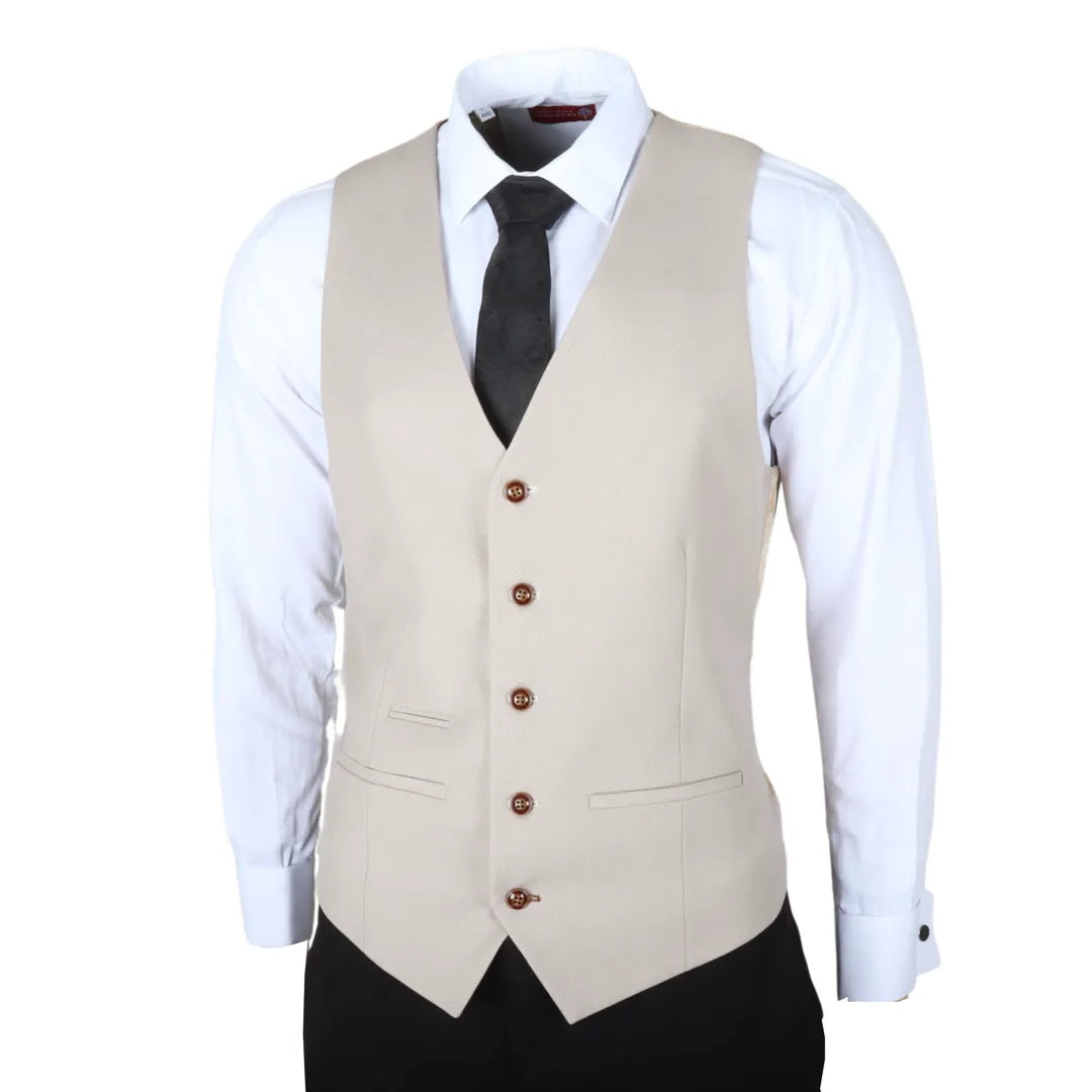 Mayfair - Terno masculino preto de 3 peças com colete creme