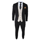 Mayfair - Terno masculino preto de 3 peças com colete creme