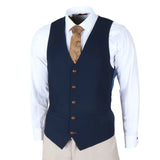 Mayfair - Terno masculino de 3 peças creme com colete azul-marinho