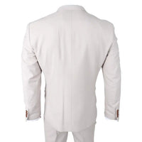 Mayfair - Terno masculino de 3 peças creme com colete azul-marinho