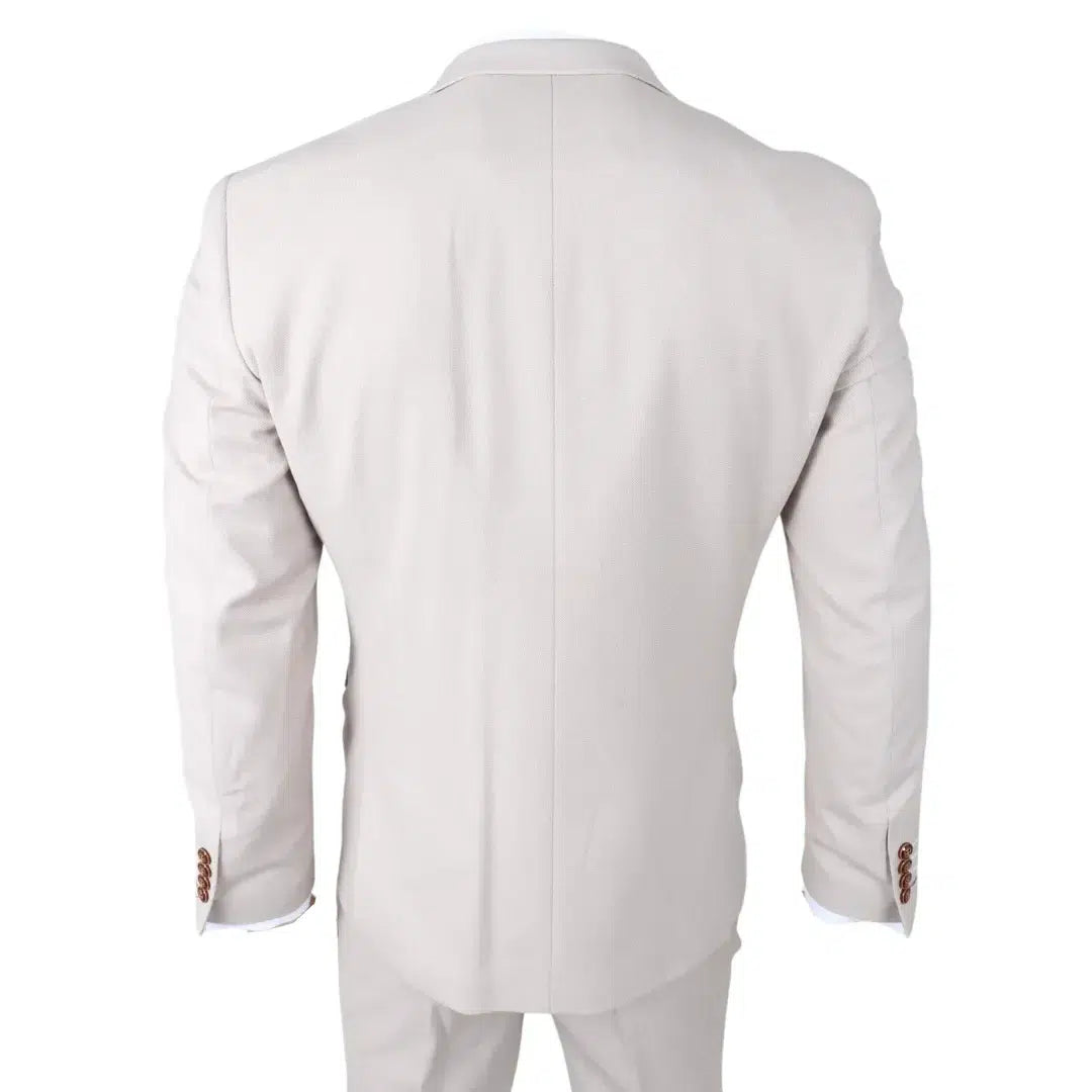 Mayfair - Terno masculino de 3 peças creme com colete azul-marinho