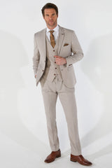 Mayfair - Terno de casamento masculino de 3 peças bege com estampa olho de perdiz