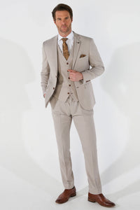 Mayfair - Terno de casamento masculino de 3 peças bege com estampa olho de perdiz