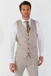 Mayfair - Terno de casamento masculino de 3 peças bege com estampa olho de perdiz