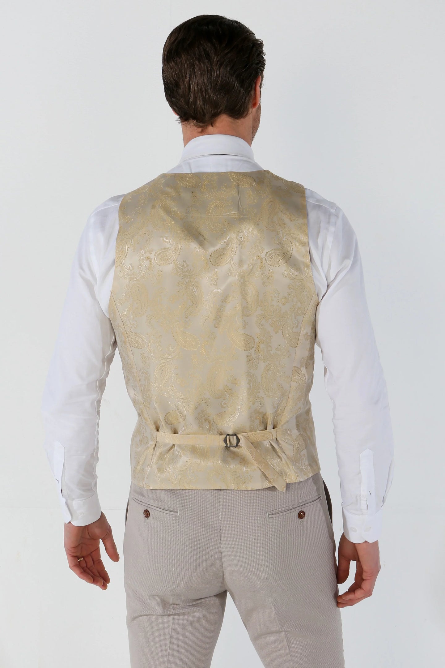 Mayfair - Colete masculino bege com estampa olho de perdiz