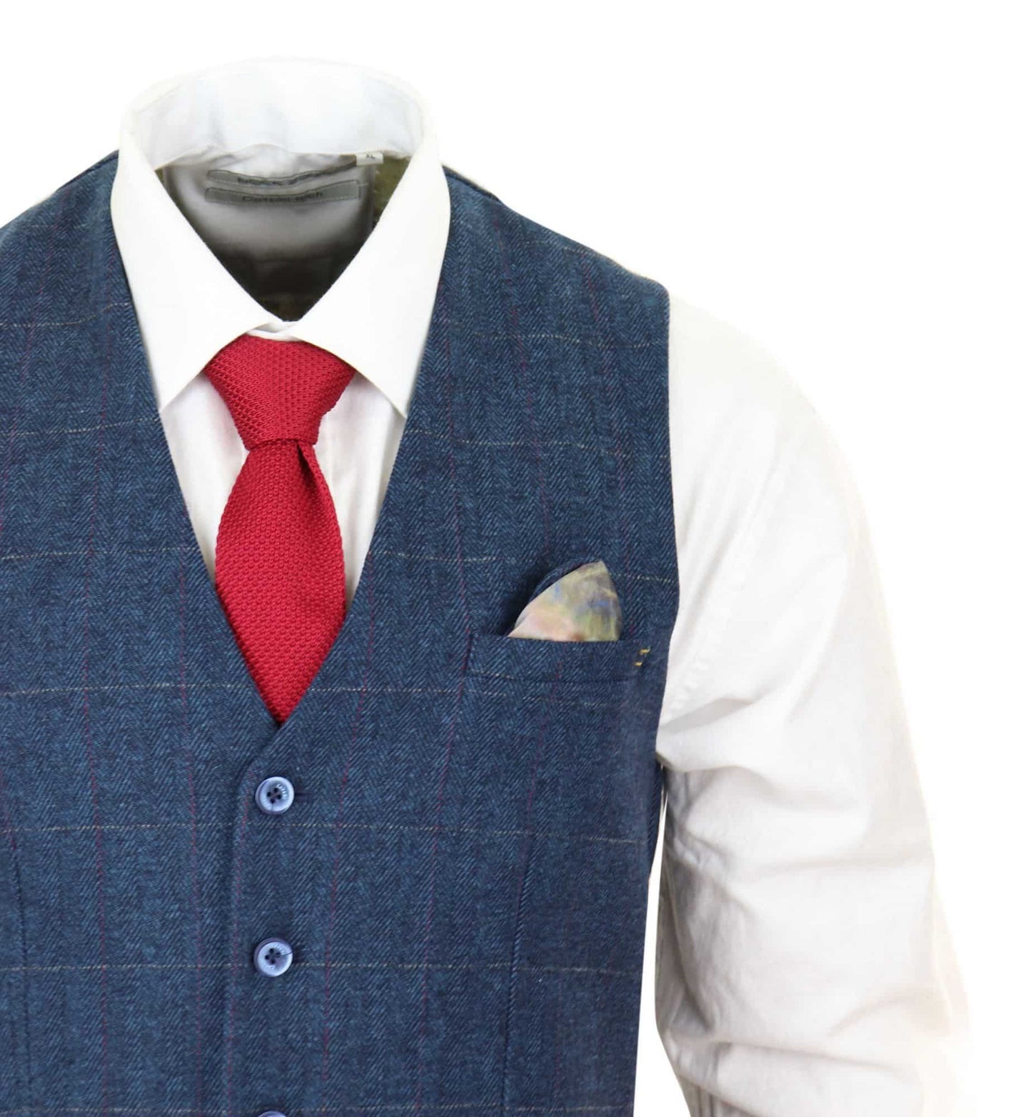 Colete masculino azul xadrez em tweed - Cavani Carnegi