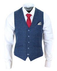 Colete masculino azul xadrez em tweed - Cavani Carnegi