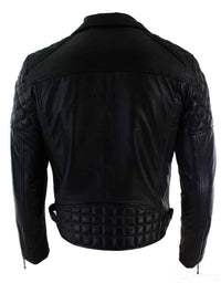 Jaqueta masculina de couro legítimo com zíper cruzado, preta, corte ajustado, estilo retrô casual.