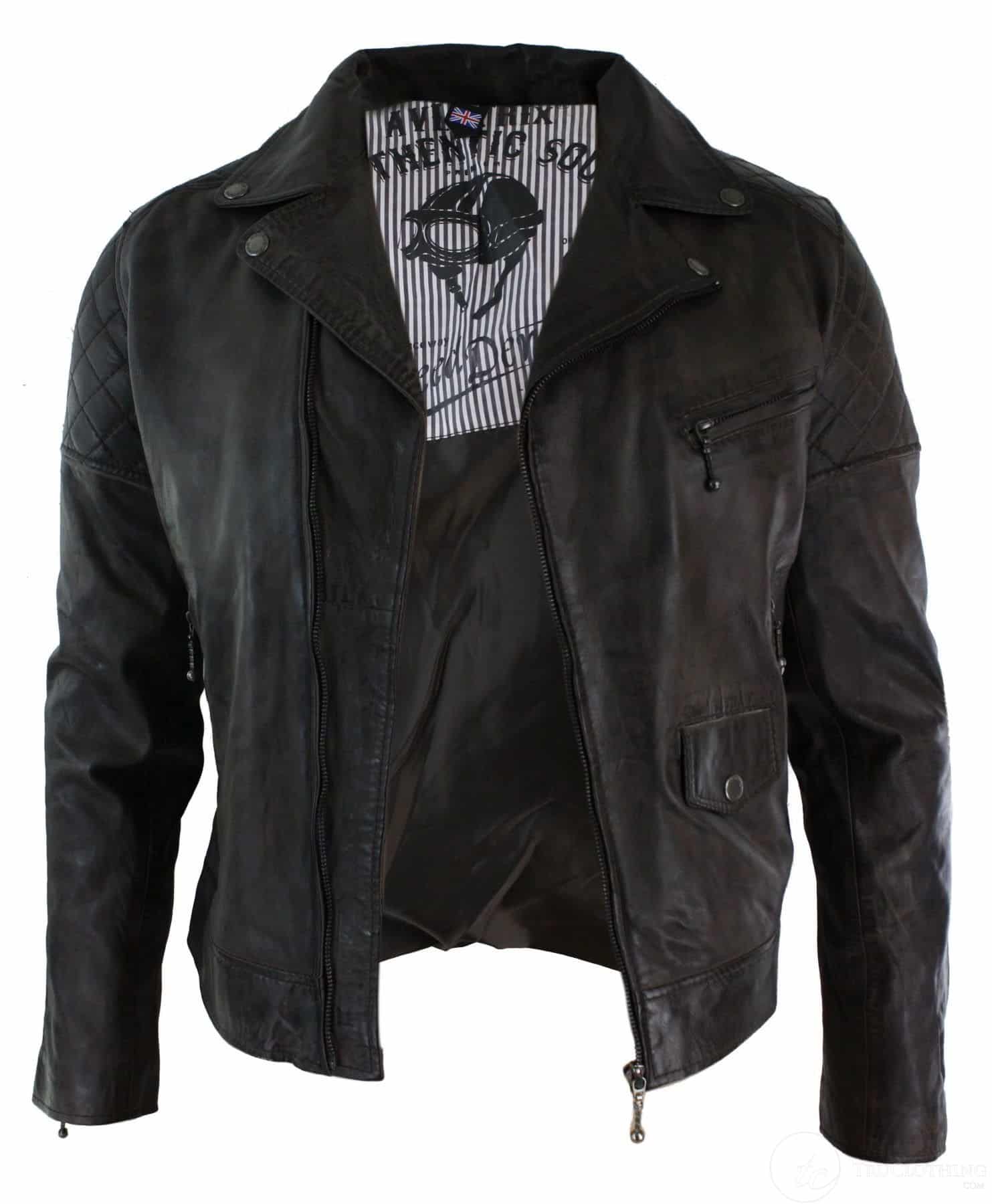 Jaqueta masculina Timber Biker em couro legítimo vintage, lavagem marrom, preta, bordô e azul, com zíper cruzado, estilo retrô casual - marrom Zulu