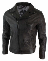 Jaqueta masculina Timber Biker em couro legítimo vintage, lavagem marrom, preta, bordô e azul, com zíper cruzado, estilo retrô casual - marrom Zulu