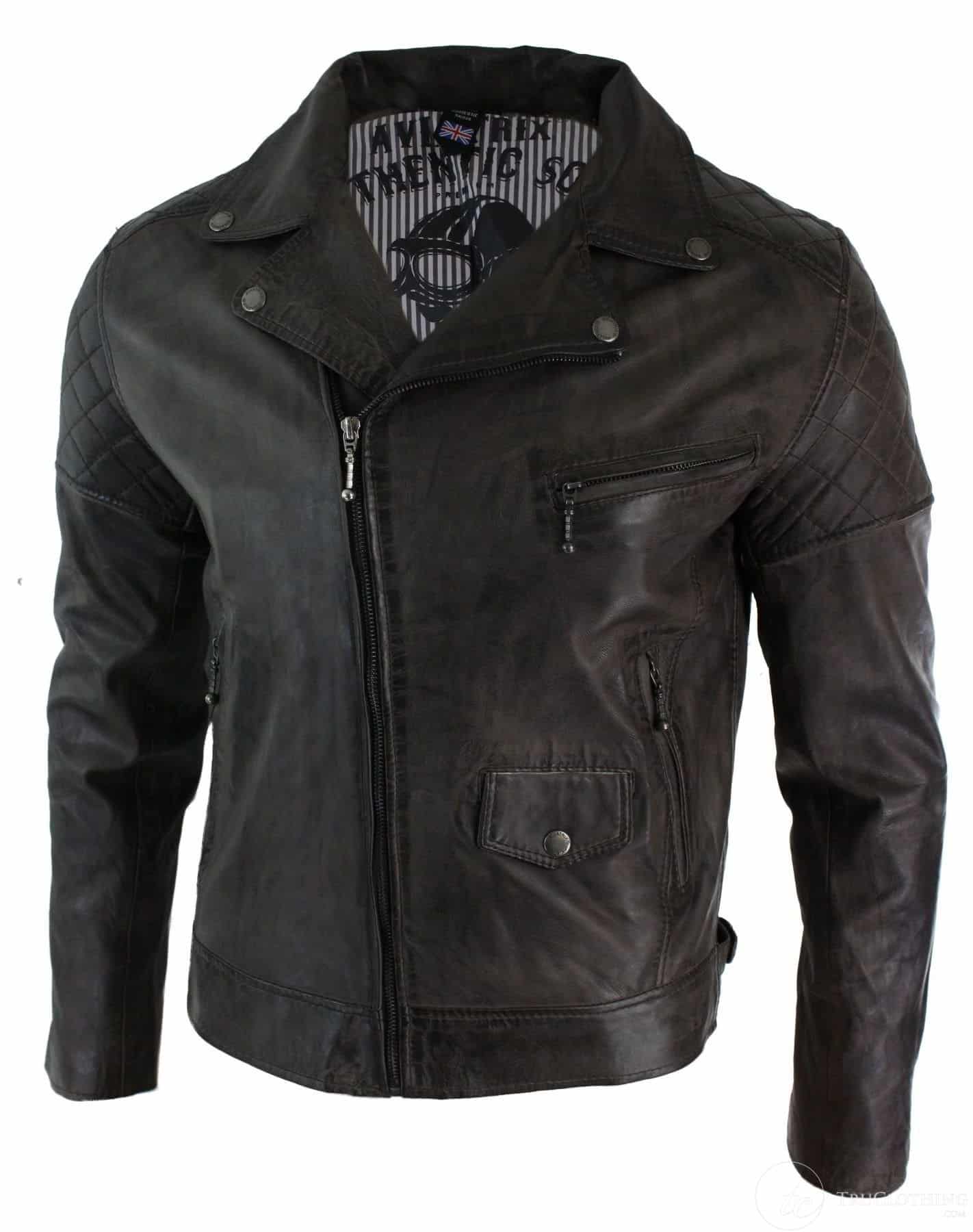 Jaqueta masculina Timber Biker em couro legítimo vintage, lavagem marrom, preta, bordô e azul, com zíper cruzado, estilo retrô casual - marrom Zulu
