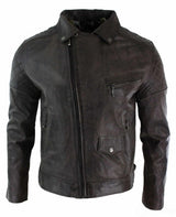 Jaqueta masculina Timber Biker em couro legítimo vintage, lavagem marrom, preta, bordô e azul, com zíper cruzado, estilo retrô casual - marrom Zulu