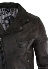 Jaqueta masculina Timber Biker em couro legítimo vintage, lavagem marrom, preta, bordô e azul, com zíper cruzado, estilo retrô casual - marrom Zulu