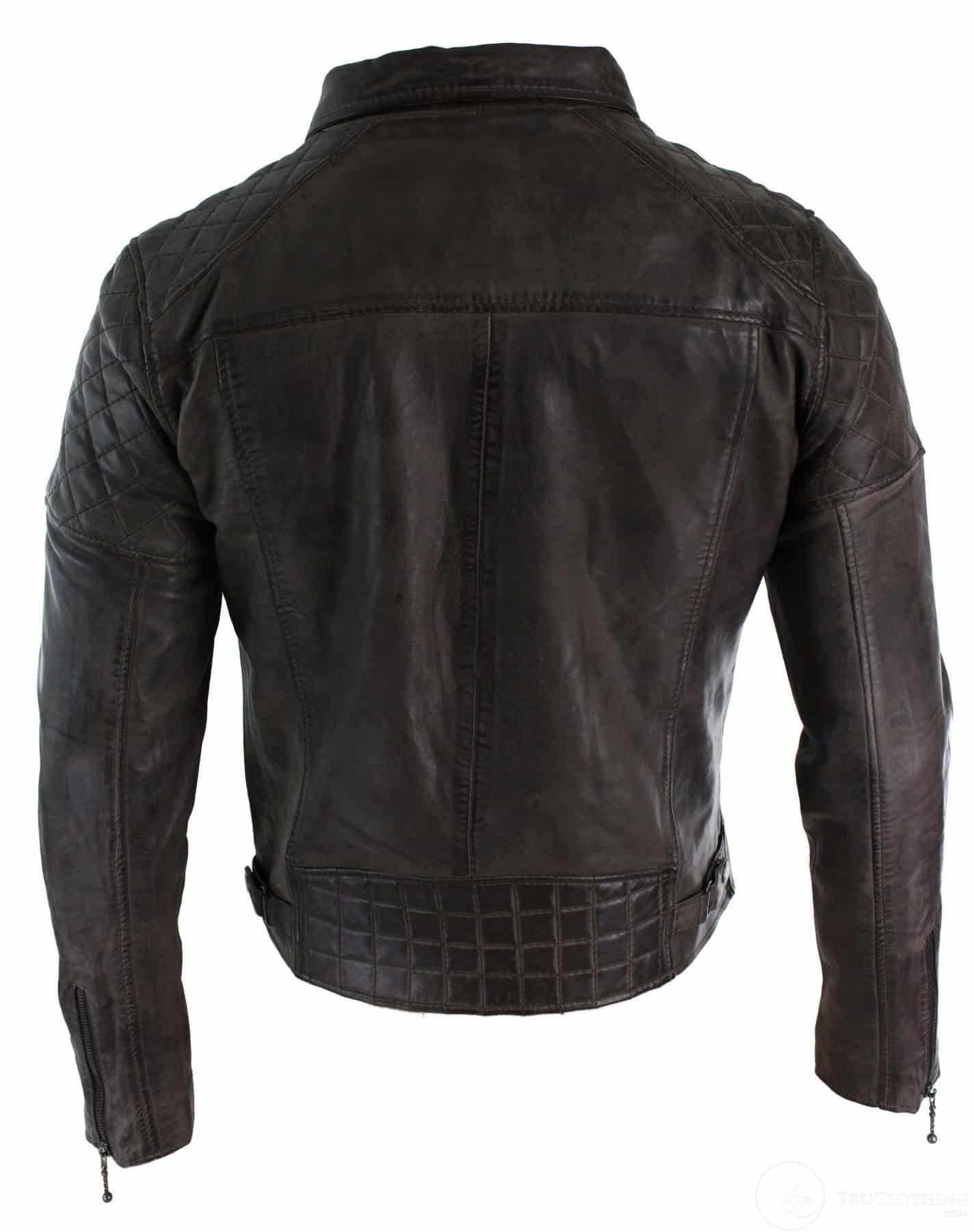 Jaqueta masculina Timber Biker em couro legítimo vintage, lavagem marrom, preta, bordô e azul, com zíper cruzado, estilo retrô casual - marrom Zulu