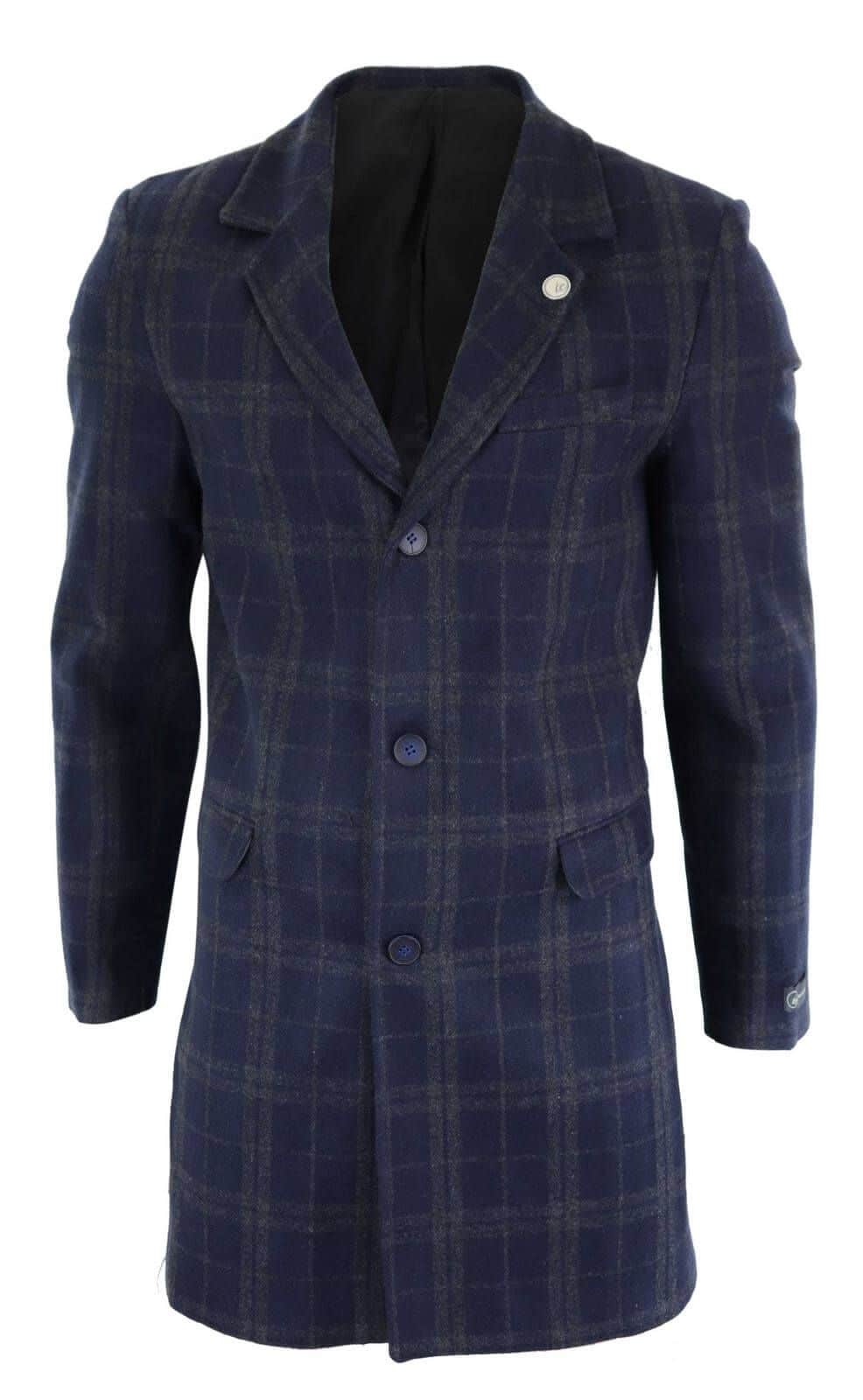 Sobretudo masculino 3/4 de lã - Azul