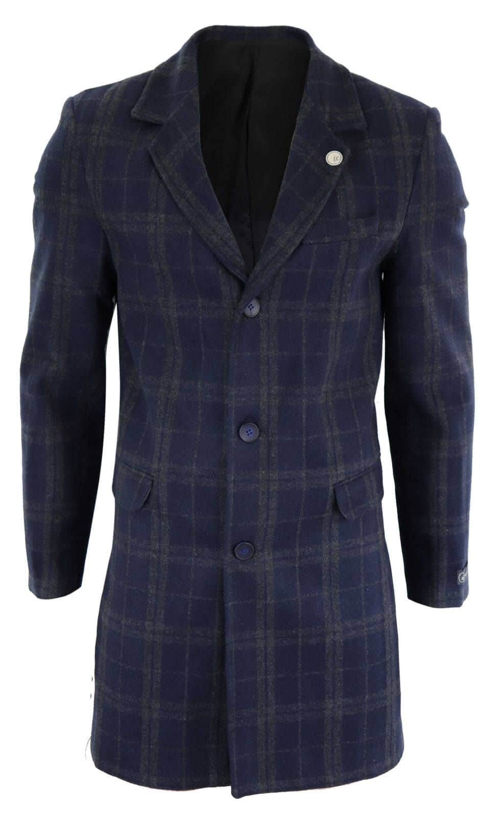 Sobretudo masculino 3/4 de lã - Azul