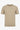 Camiseta masculina bege de malha, modelagem regular, gola redonda e manga curta.